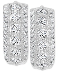 Cubic Zirconia Small Hoop Earrings in Sterling Silver, 0.66"