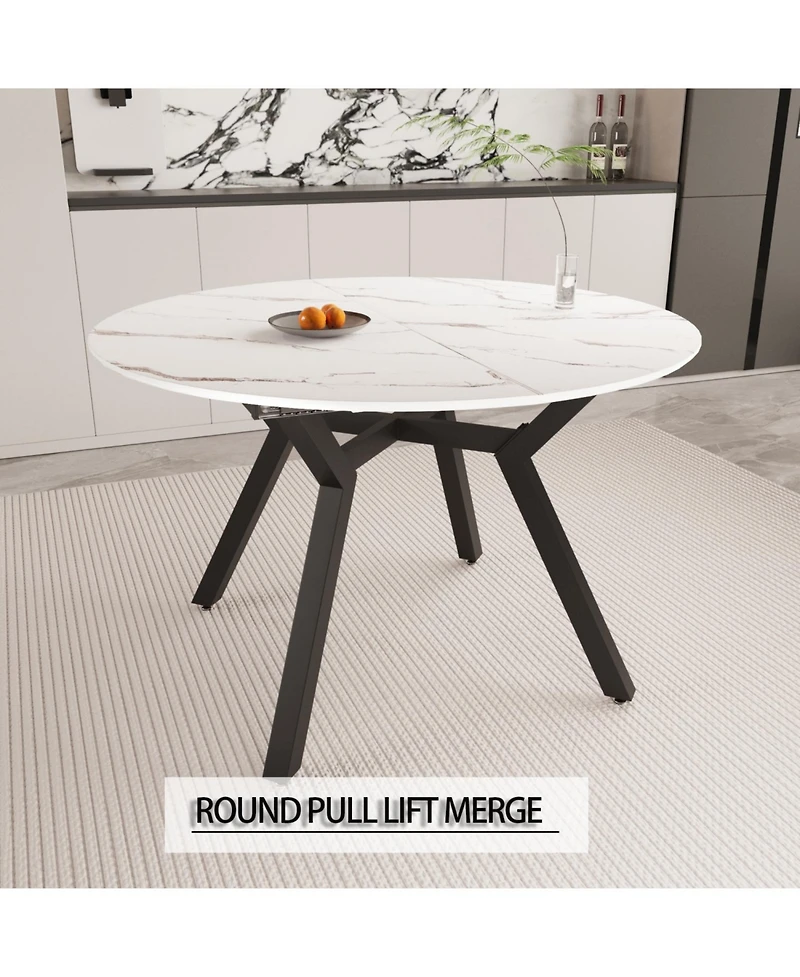 Streamdale 47-63" White Extendable Table for 4-6, Modern Kitchen/Home Dining Table