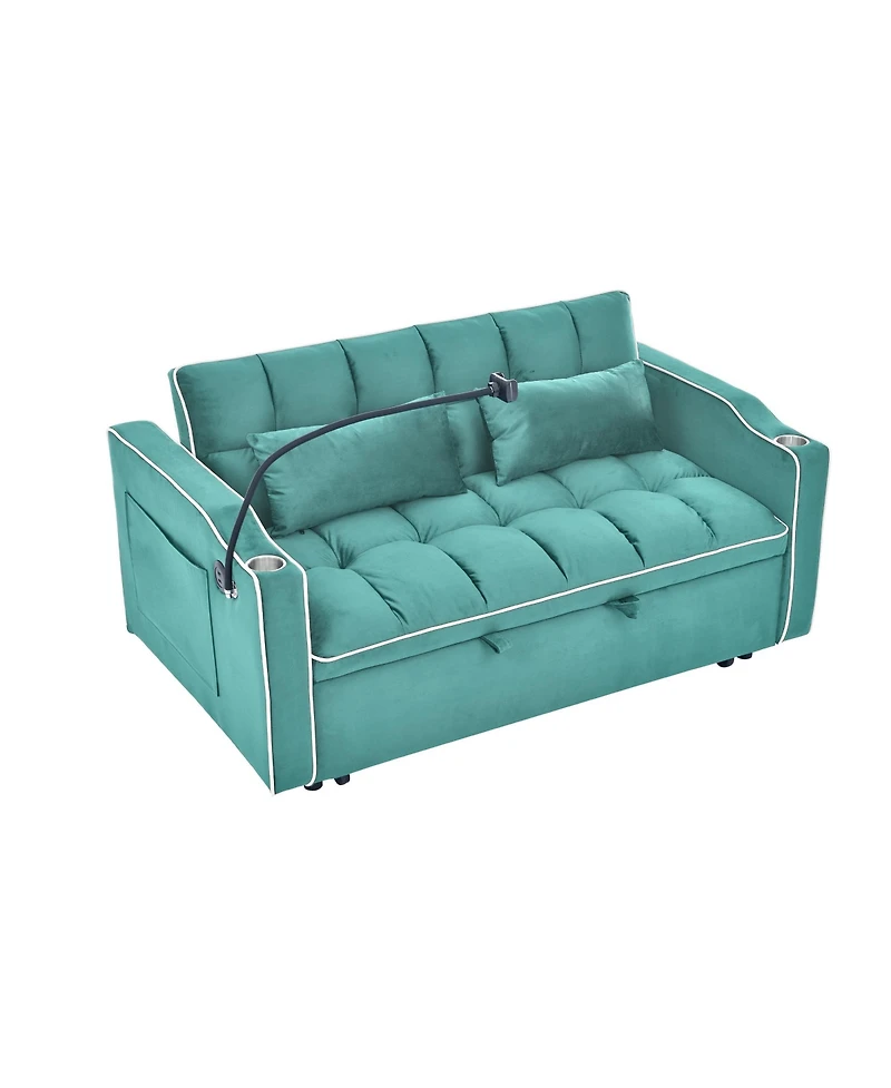 Versatile 55.5" Foldable Sofa Bed with Adjustable Back, Usb Port, and Phone Stand (Green