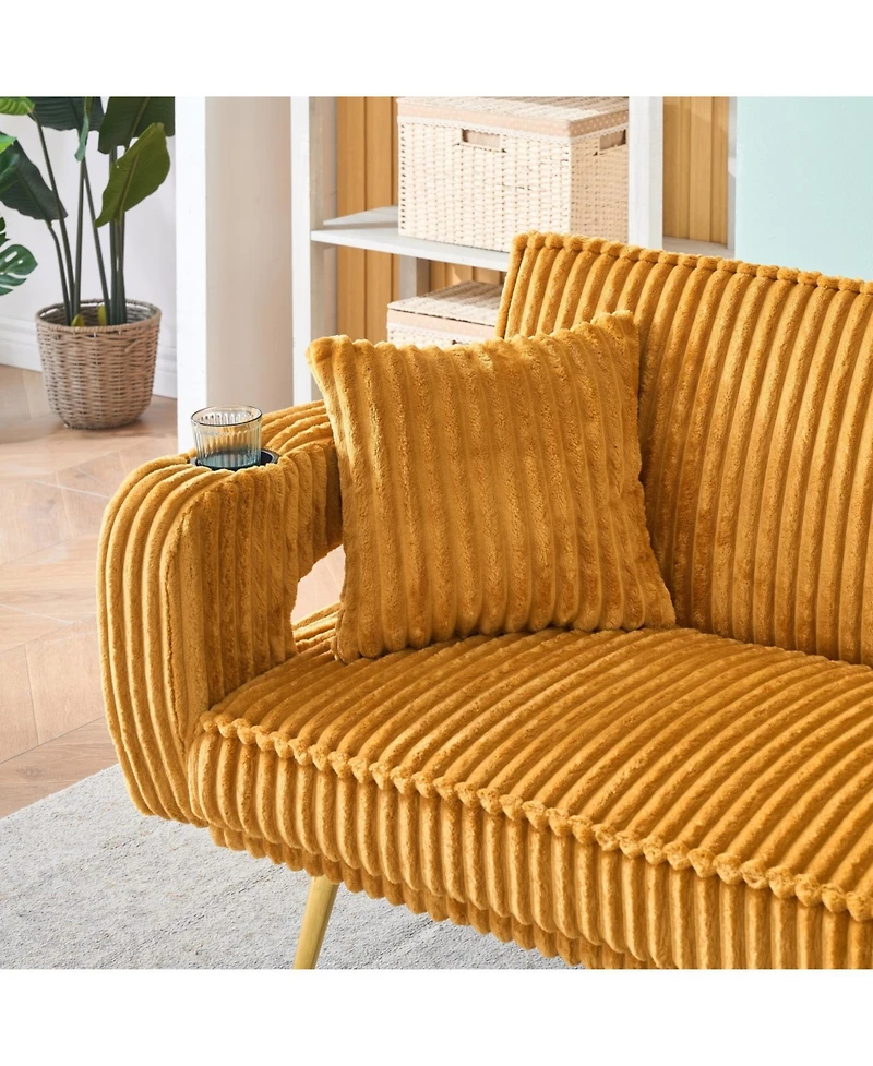 Streamdale White Corduroy Sofa with Pillows