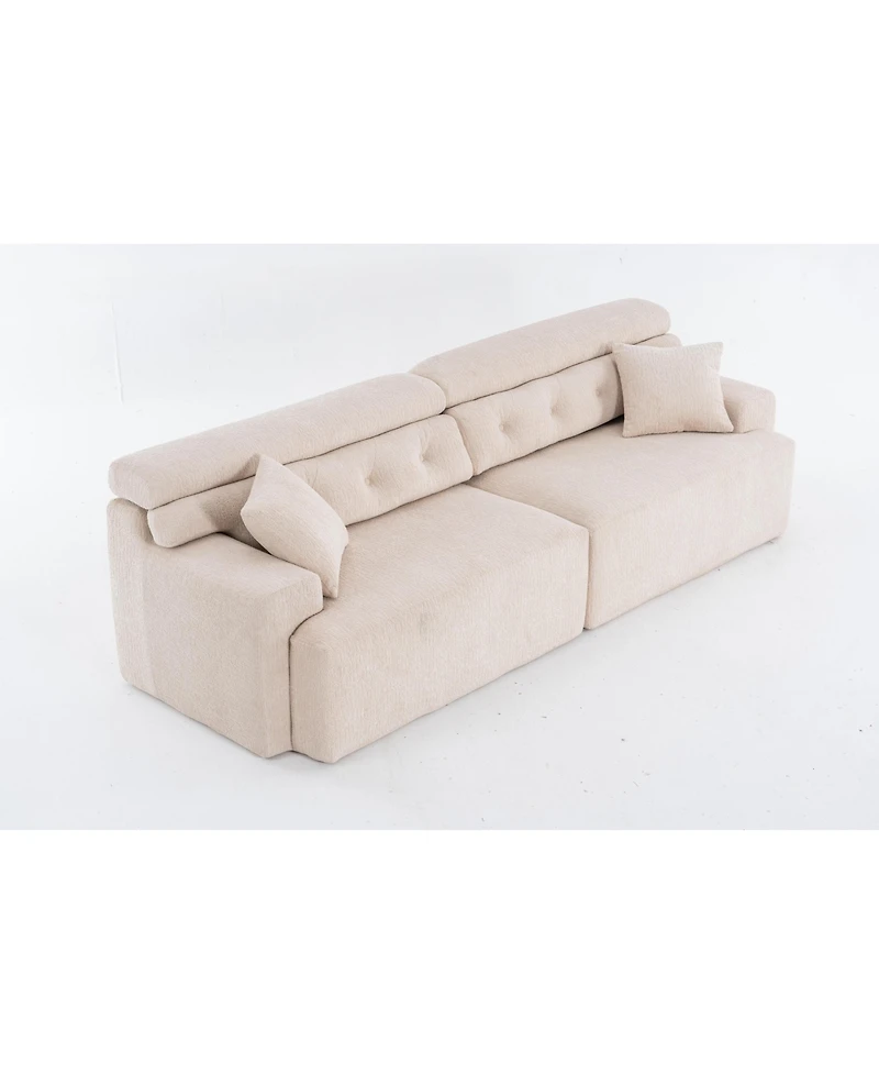 Streamdale Apricot Chenille 4-Seater Compression Sofa with Pillows
