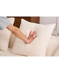 Streamdale White Corduroy Compression Sofa with Chaise & Pillows