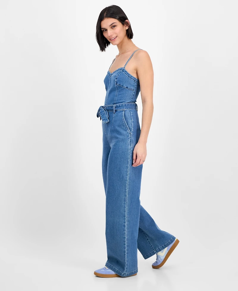 Tinseltown Juniors' Sweetheart-Neck Sleeveless Denim Jumpsuit