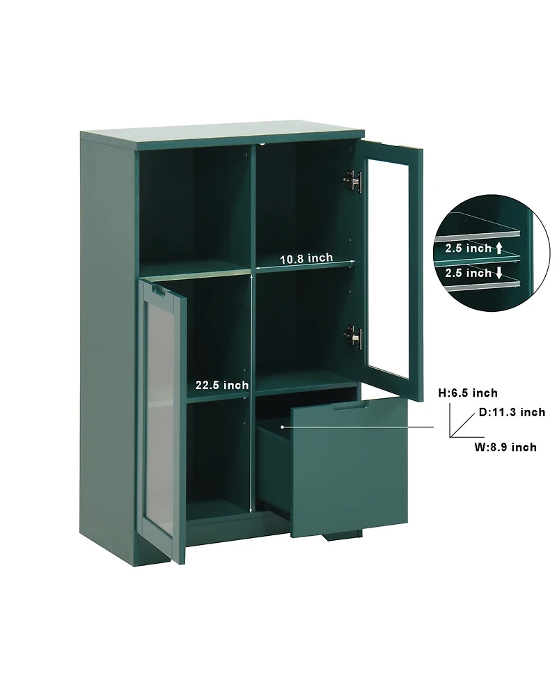 Streamdale Glass Door Floor Cabinet, Blue, 2 Shelves
