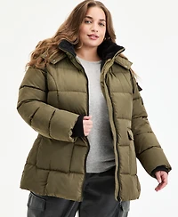 Steve Madden Plus Size Hooded Utility-Pocket Puffer Coat