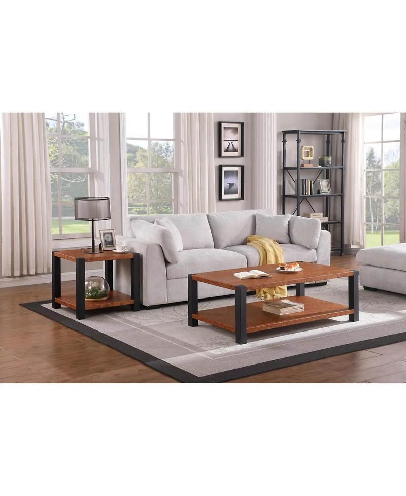Streamdale Burl Wood Grain Coffee Table with Matte Black Double Layer