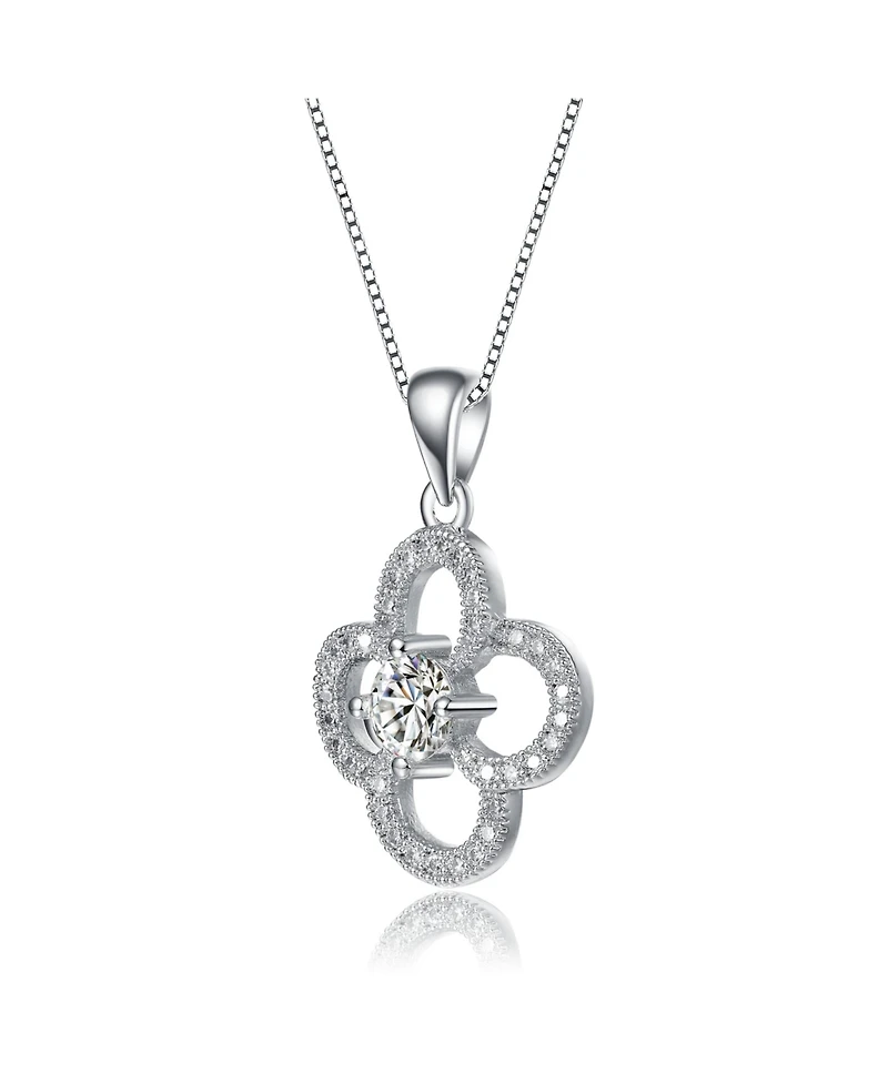 Elegant White Gold Plated Flower Shape Cubic Zirconia Pendant Necklace