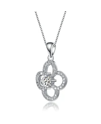 Elegant White Gold Plated Flower Shape Cubic Zirconia Pendant Necklace