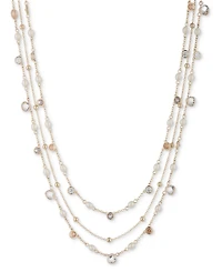 Lauren Ralph Lauren Gold-Tone Silk Bead Three-Row Collar Necklace, 16" + 3" extender