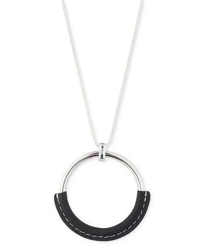 Lauren Ralph Lauren Silver-Tone Black Leather 36" Adjustable Slider Pendant Necklace