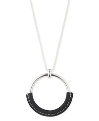 Lauren Ralph Lauren Silver-Tone Black Leather 36" Adjustable Slider Pendant Necklace