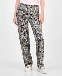 Madden Girl Juniors' 90s Fit Leopard-Print Jeans