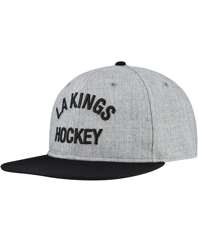 Fanatics Men's Heather Gray/Black Los Angeles Kings Elements Flat Brim Leather Strap Back Hat