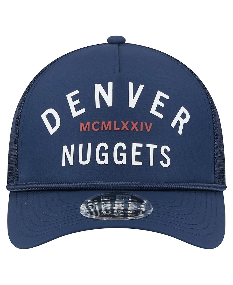 New Era Men's Navy Denver Nuggets Minimalist A-Frame 9FORTY Trucker Hat