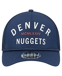 New Era Men's Navy Denver Nuggets Minimalist A-Frame 9FORTY Trucker Hat