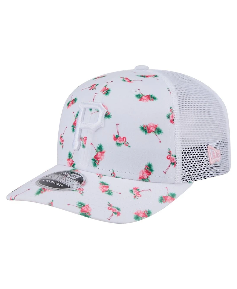 New Era Men's White Pittsburgh Pirates Flamingo Mesh Back 9SEVENTY Stretch-Snap Hat