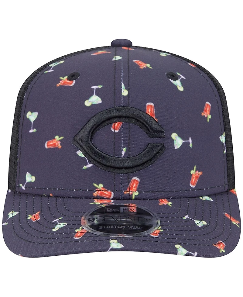 New Era Men's Black Cincinnati Reds Adventure Drinks Pattern 9SEVENTY Stretch-Snap Hat