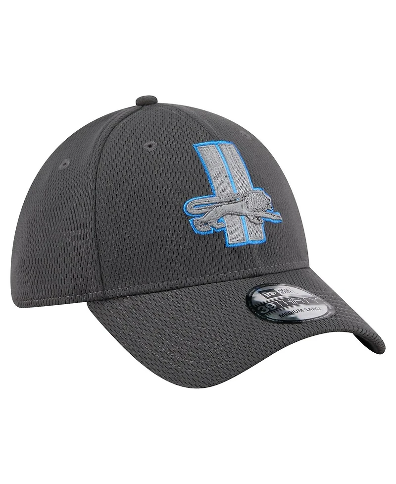 New Era Men's Graphite Detroit Lions Throwback Logo Main 39THIRTY Flex Hat