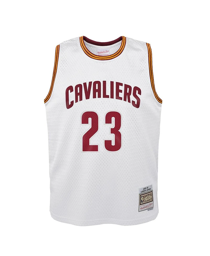 Mitchell & Ness Big Boys and Girls LeBron James White Cleveland Cavaliers 2015-16 Hardwood Classics Swingman Throwback Home Jersey