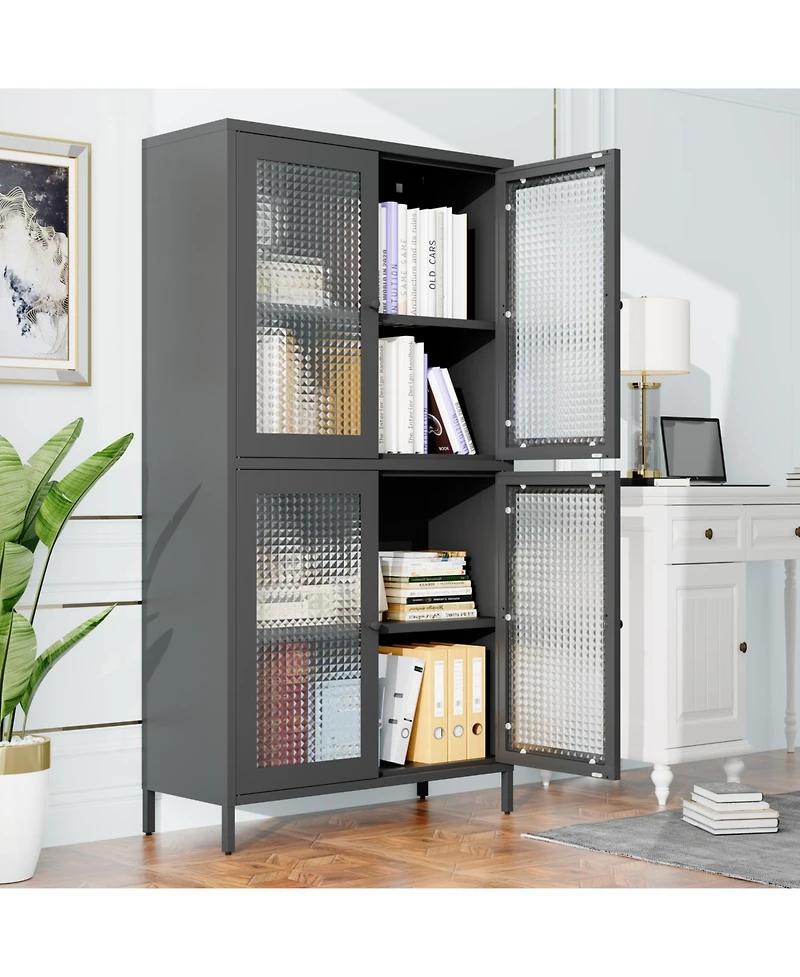 Streamdale Metal Cabinet with 4 Glass Doors and Shelves