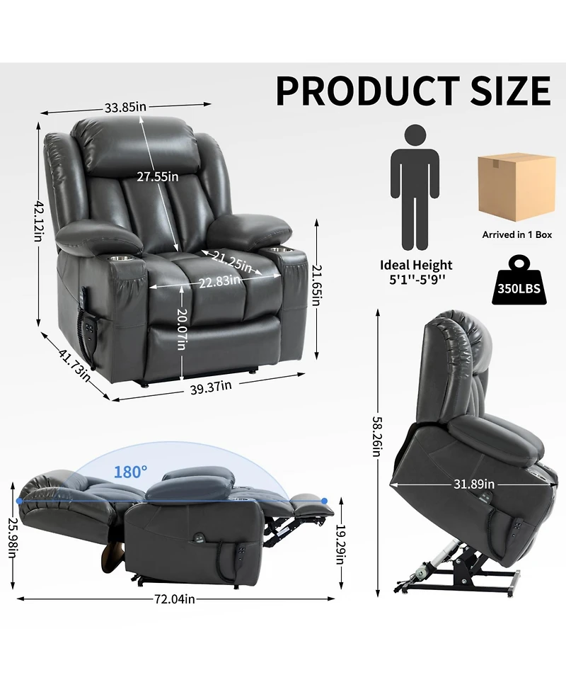 Streamdale Power Lift Massage Recliner Chair with 8 Massage Points, Gray
