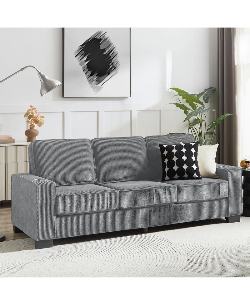 Streamdale 83.86"Corduroy Fabric sofa,Modern Compressed Couch,3-Seater Sofa, Furniture for Living Room,Bedroom,office