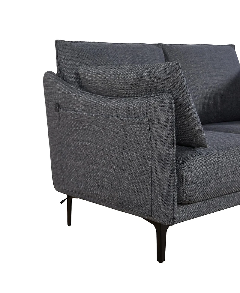 Streamdale 2.5 Seater Sofa For Primary Living Space, Bed Room, Office, Usb Charge Port, 2 Pillows,Metel Legs
