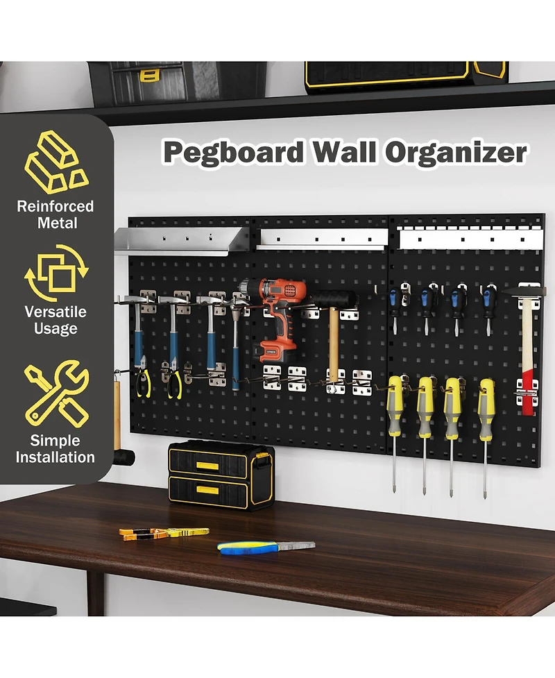 Wall-Mounted Pegboard Kit with 3 Pegboards for Garage Workshop