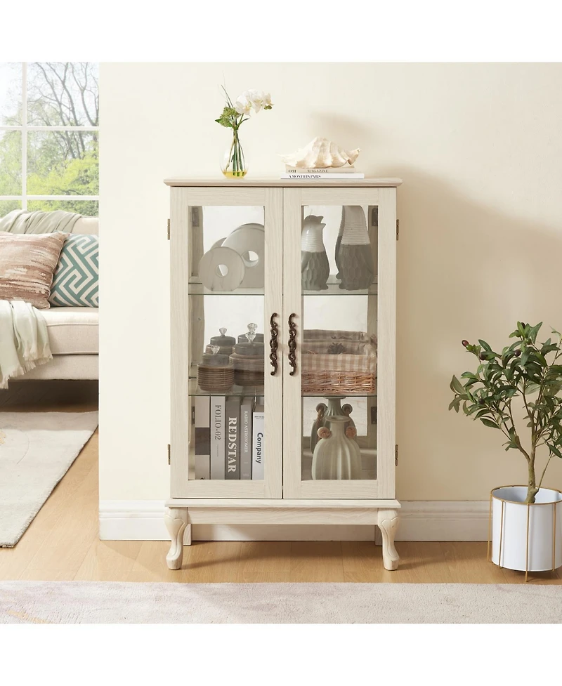 Streamdale Furniture Elegant 2-Door Curio Cabinet with Mirrored Back and Adjustable Shelves