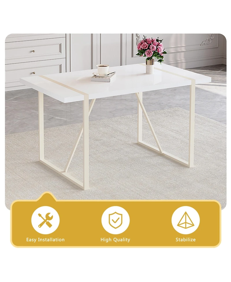 Streamdale 55" Cream White Dining Set Table & 6 Black Chairs