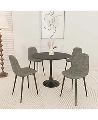Streamdale 31.5" Round Dining Set Black Table, 4 Suede Chairs
