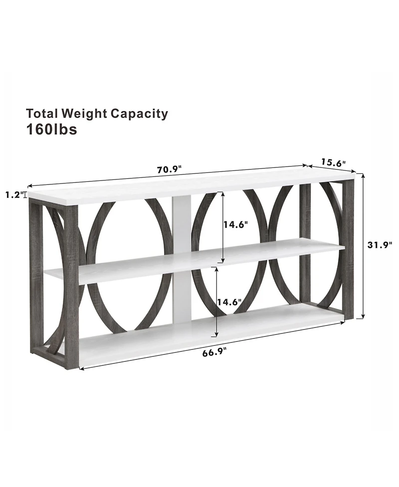 Streamdale 3-Tier Industrial Console Table, 70.9" Narrow Entry Table, White
