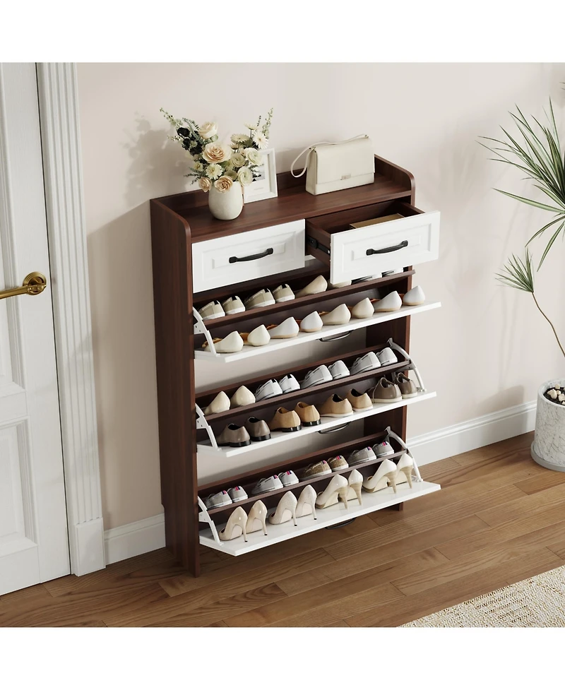 Streamdale 1250 walnut colored shoe cabinet, 3 doors and 2 drawers, Pvc door design, large storage space