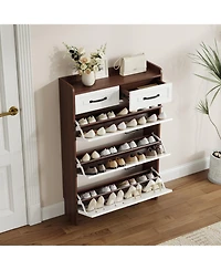 Streamdale 1250 walnut colored shoe cabinet, 3 doors and 2 drawers, Pvc door design, large storage space