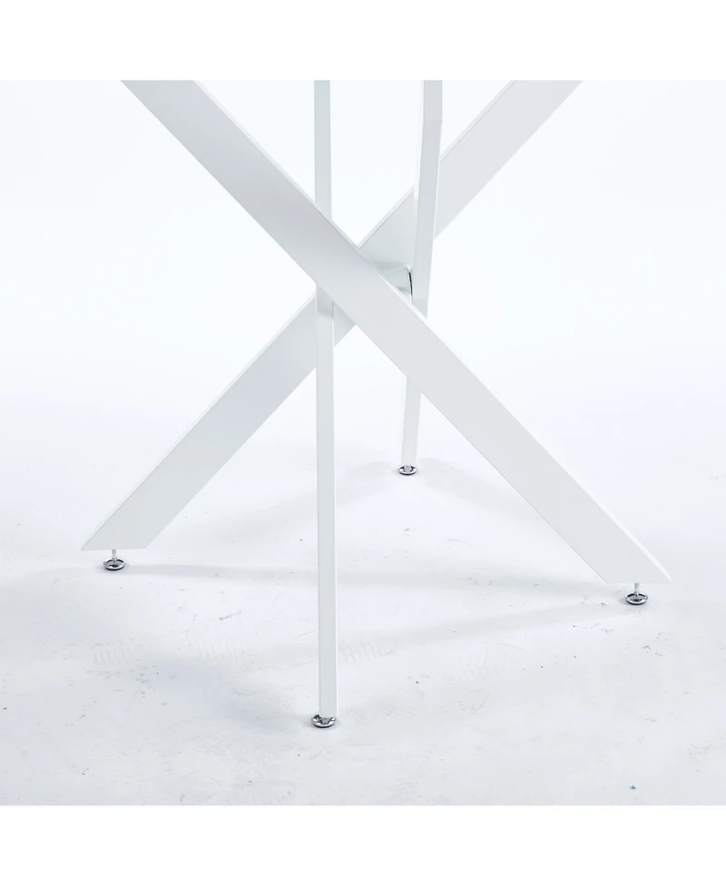 Streamdale Modern Cross-Leg Dining Table with Tempered Glass (90x90x75cm)