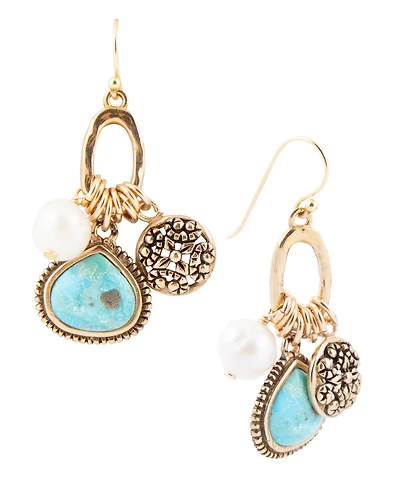 Barse Blue Turquoise and White Cultivated Pearl Multi Charm Earrings