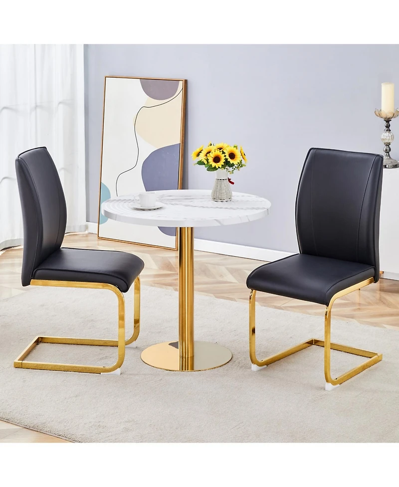 Streamdale Elegant Round Marble Table & 2 High-Resilience Chairs