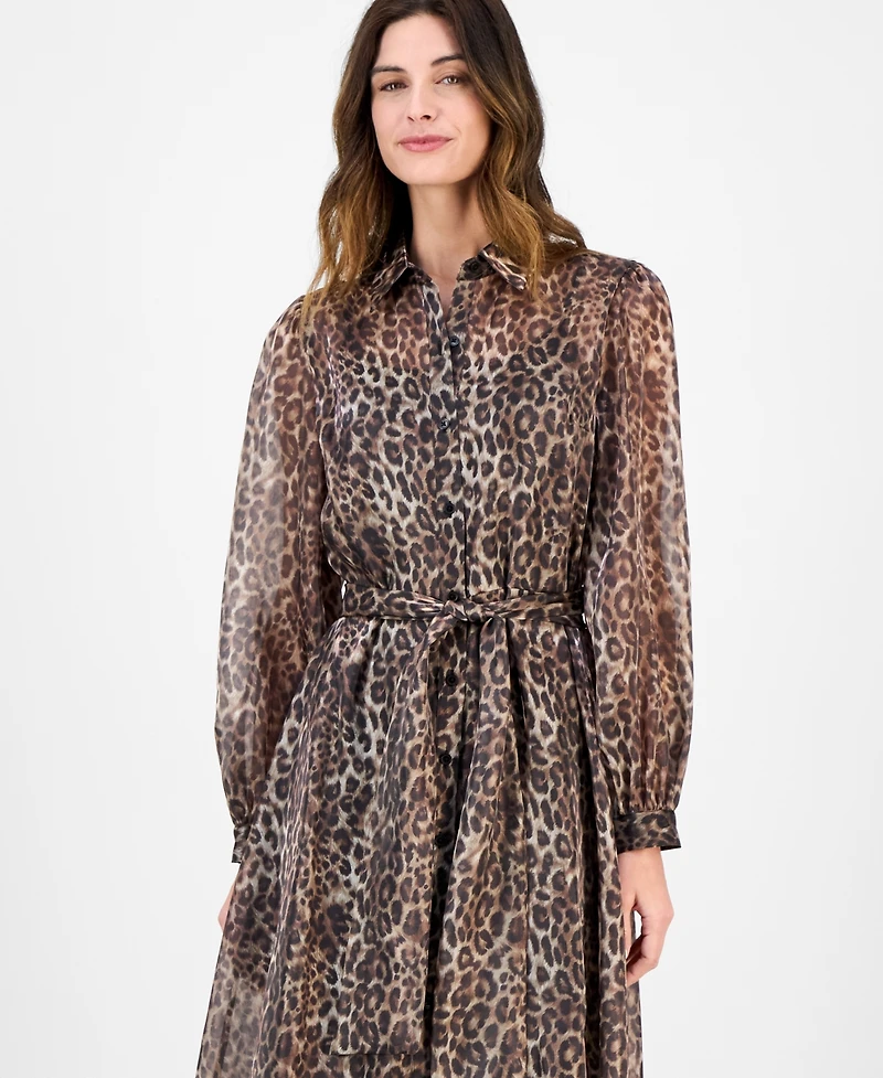 julia jordan Women's Belted Long-Sleeve Shirtdress