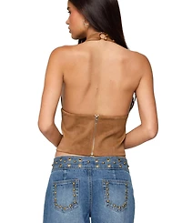 Edikted Womens Xaria Studded Faux Suede Halter Top