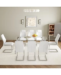 Streamdale 71" Rectangular Glass Dining Table & 8 White Pu Chairs