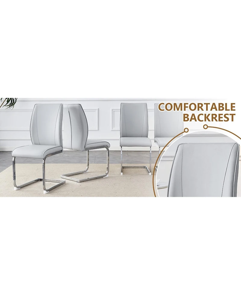White Marble Table & Gray Pu Chairs - 4 Seat Dining Set