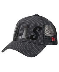 New Era Men's Black Chicago Bulls Midnight Ink Tonal A-Frame Trucker 9FORTY Adjustable Hat