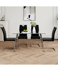 Rectangular Glass Dining Table Set with Pu Chairs (Set of 5)