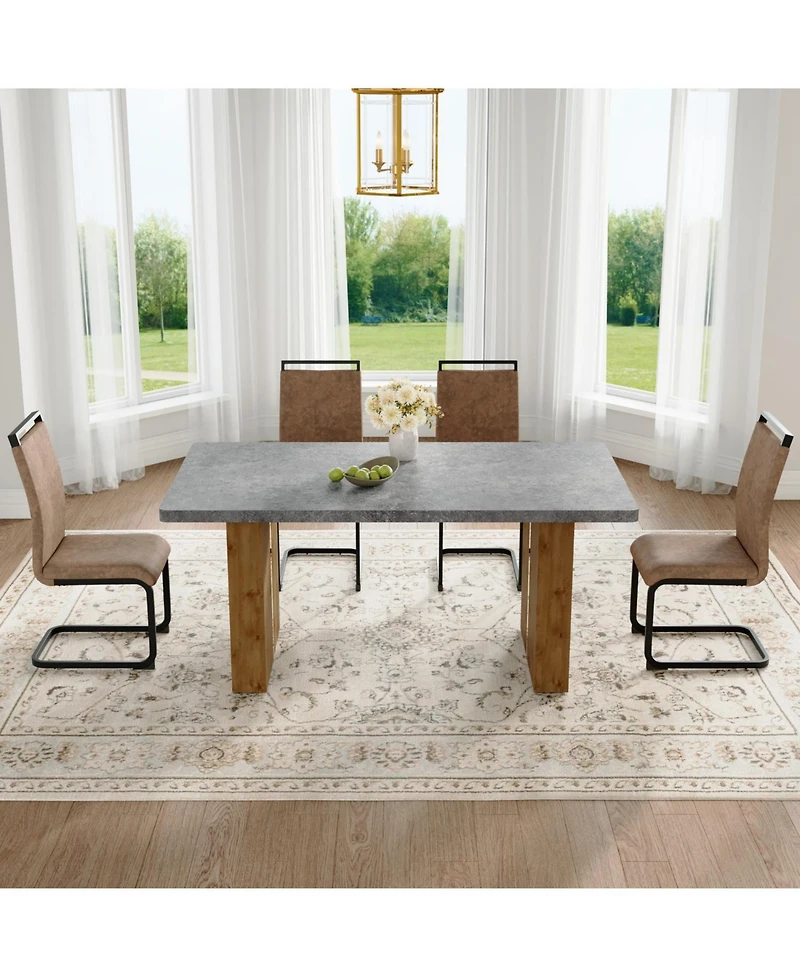 Streamdale Cozy Modern Dining Set Table (67"x35.4") + 4 Fabric Chairs