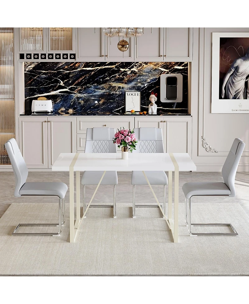 Streamdale 55" Cream Dining Table with 4 Light Gray Chairs