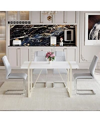 Streamdale 55" Cream Dining Table with 4 Light Gray Chairs