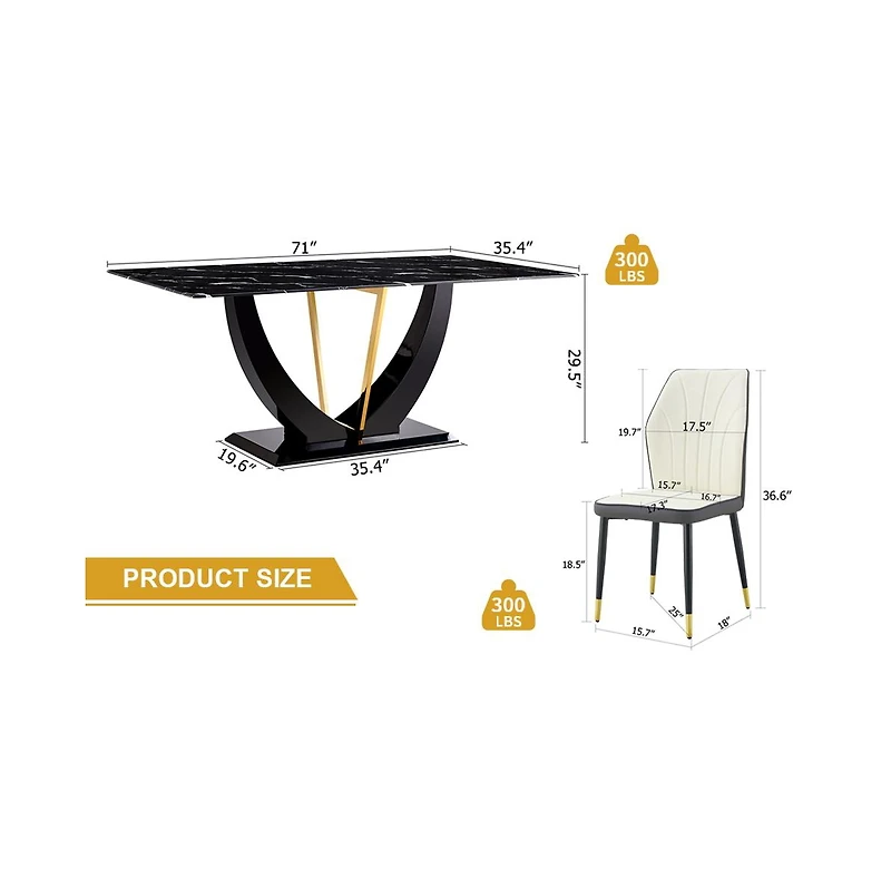 Streamdale Marble Glass Dining Set with 8 White and Gray Chairs