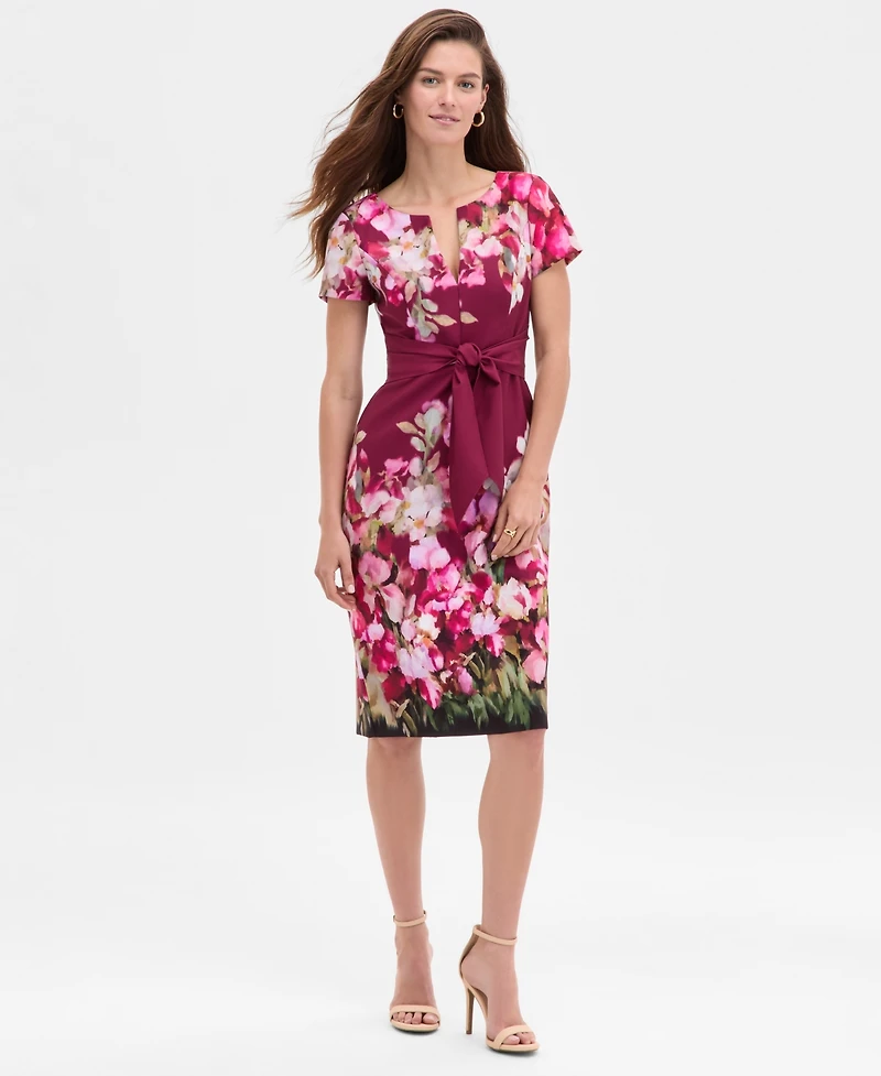Adrianna Papell Women's Floral-Print Tie-Front Sheath Dress