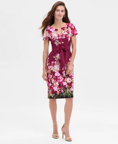 Adrianna Papell Women's Floral-Print Tie-Front Sheath Dress