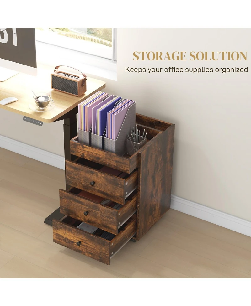 3 Drawer Home Office Storage Cabinet, Office Drawer on Wheels with Removable Tray, Under Desk Printer Stand with Storage, Rustic Brown